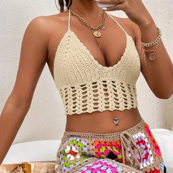 Backless Crochet Halter Knit Backless Top - Picture 4 of 6